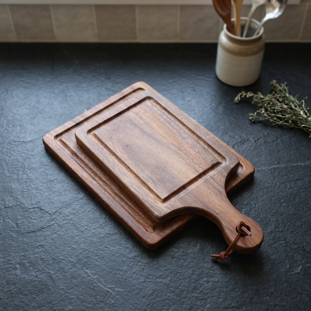 Wooden Rectangle Chopping Board with Handle – Kitchen Cutting & Serving Board